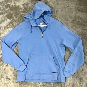 Carhartt Women’s Blue Zip V-Neck Hoodie Pullover Size L Fleece Lined